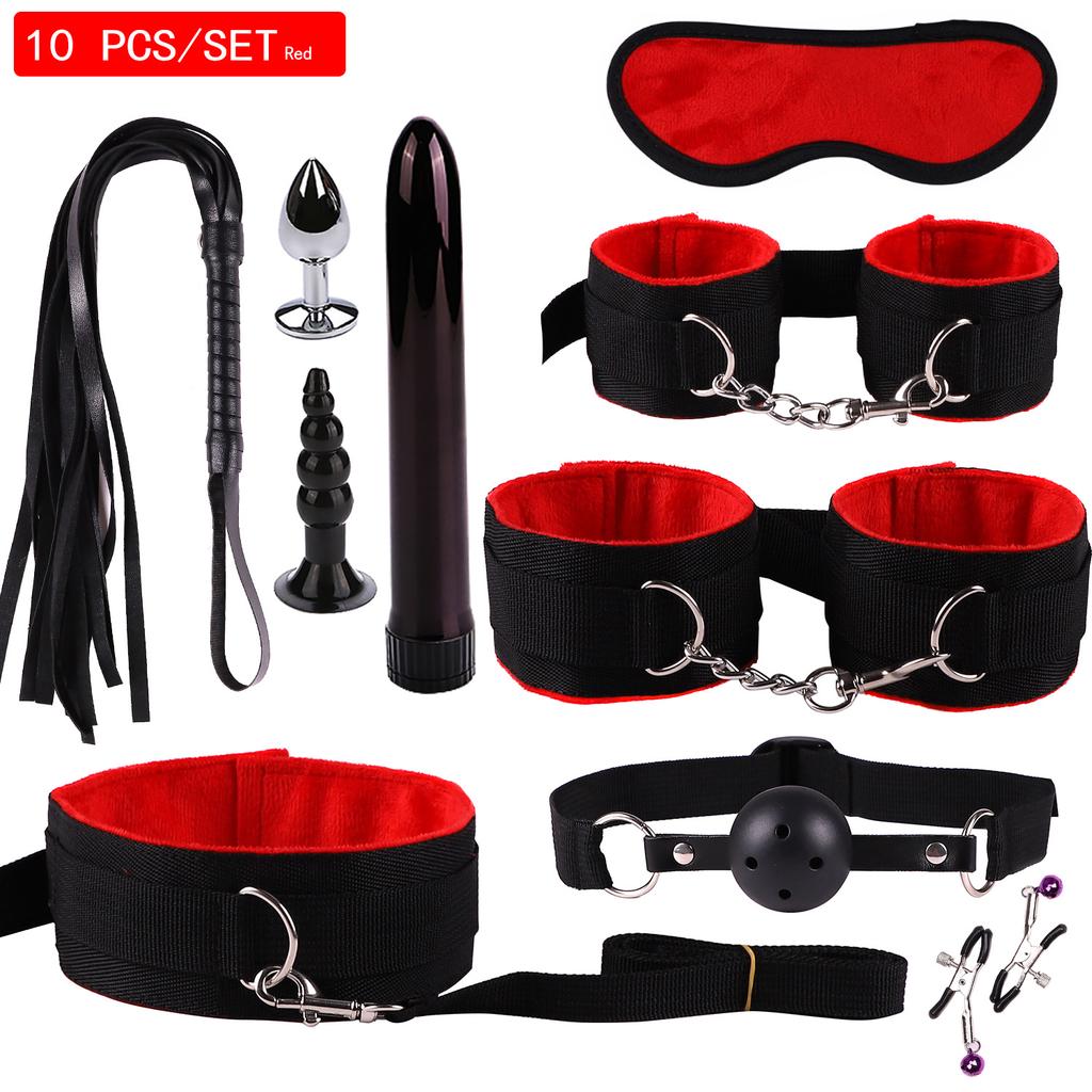 11/10 Pcs Bdsm Bondage Kit with Handcuff Anal Bullet Vibrator Whip for Men Women Fetish Slave Adults Games Sex Toys