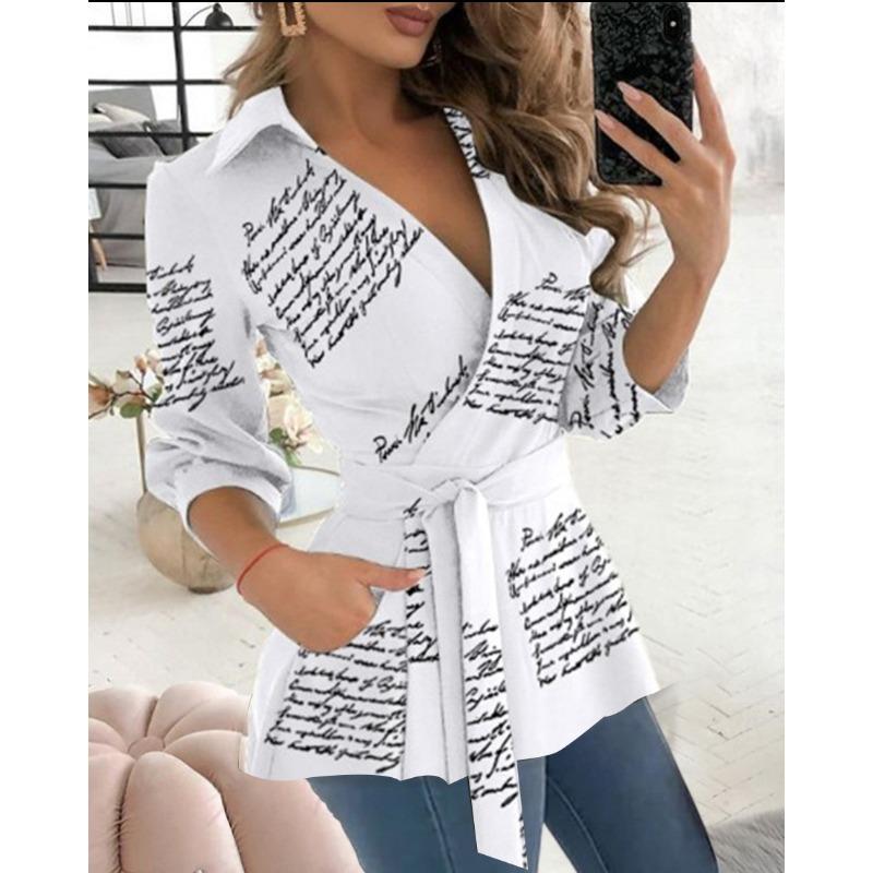 

VEZFAA женские модные повседневные весенне-осенние блузки и рубашки-поло с длинными рукавами и воротником-стойкой L призрак белого