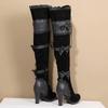 Móda 2025 Velká velikost 43 Dámské černé gotické kozačky nad koleno Šněrovací Retro gotické Černé boty na vysokém podpatku Upíří čarodějnice Cosplay boty Mašle