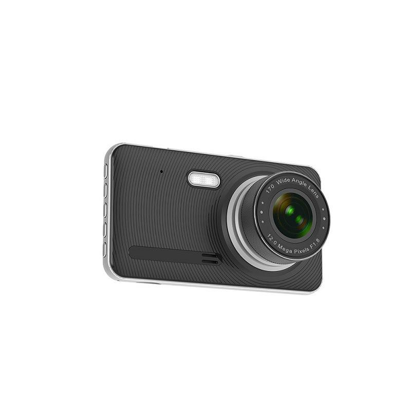 4-inch Dashcam, IPS HD 1080P Car DVR, Dual Front and Rear Cameras, Supports Reversing Camera Function.