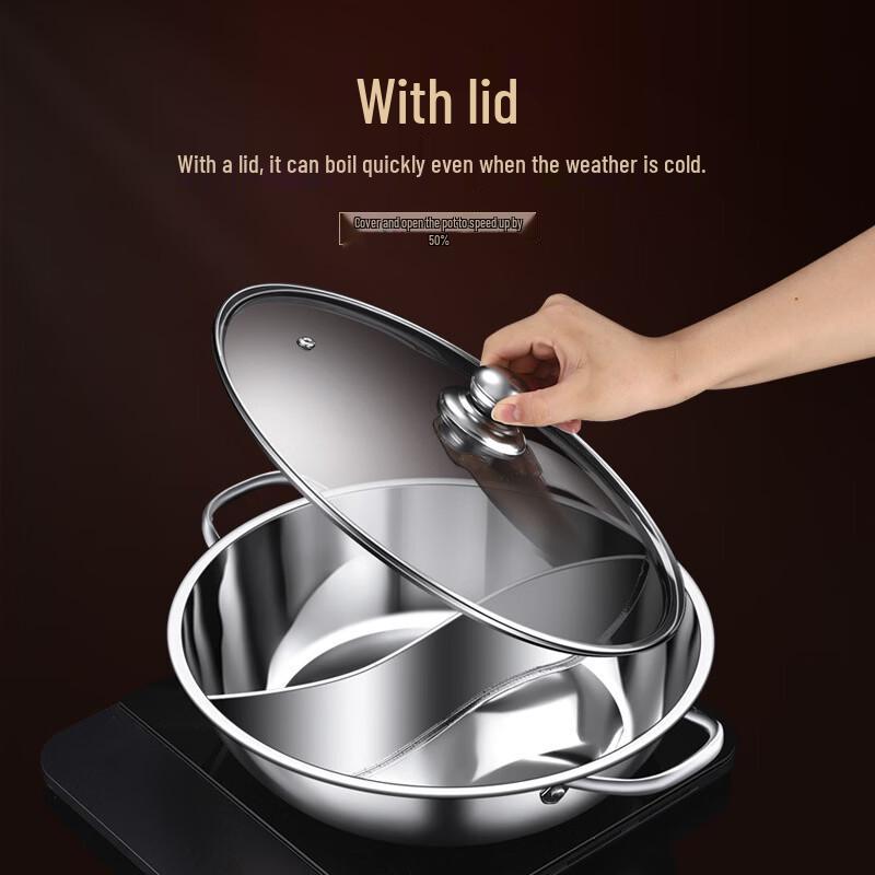 36cm Stainless Steel Single Flavor Hot Pot with Lid