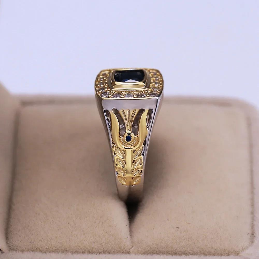 Classic Style Men's Ring for Engagement Noble Temperament Micro Paved Zirconia with Blue Stone Luxury Gift