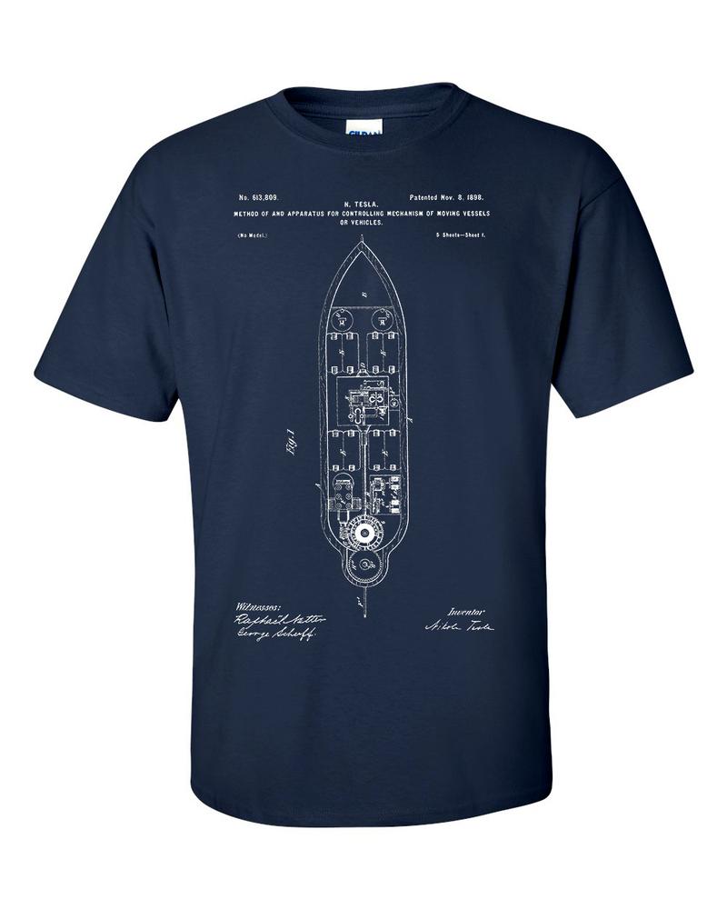 Nikola Tesla Remote Control For Ships and Vehicles Boat Patent Blueprint TShirt