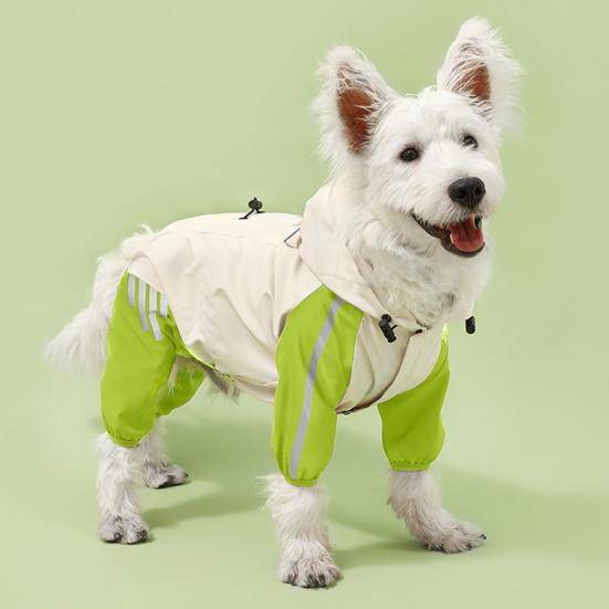 Dog Raincoat Waterproof Puppy Onesie Hooded Pet Rain Jacket Full Costume Wrap Poncho Reflective Strips Small Medium Pet Clothes