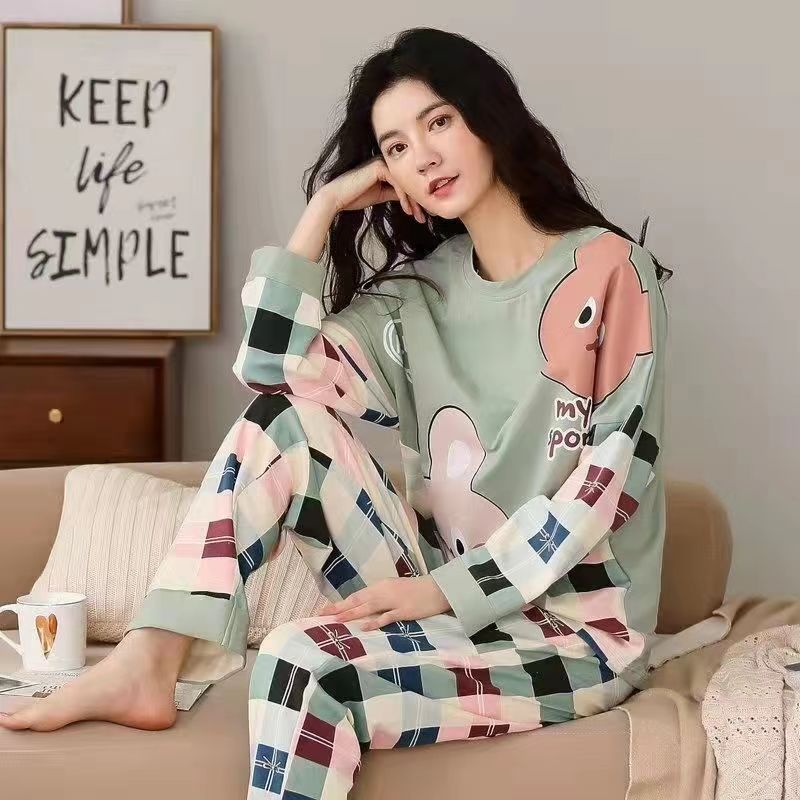 2Pcs/Set O-Neck Long Sleeve Mid-Rise Elastic Waistband Loose Pajamas Set Girls Cartoon Print Pullover Blouse Long Pants Set
