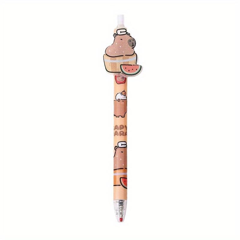 12pcs 0.5mm Brown Capybara Doll Acrylic Patch Press Pen Cartoon Shape Neutral Pen Creative Student Stationery Black Back To School Season