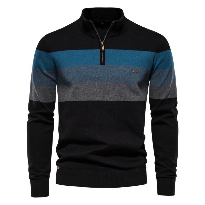 Men’s Zip-Up Stand Collar Pullover Knit Sweater