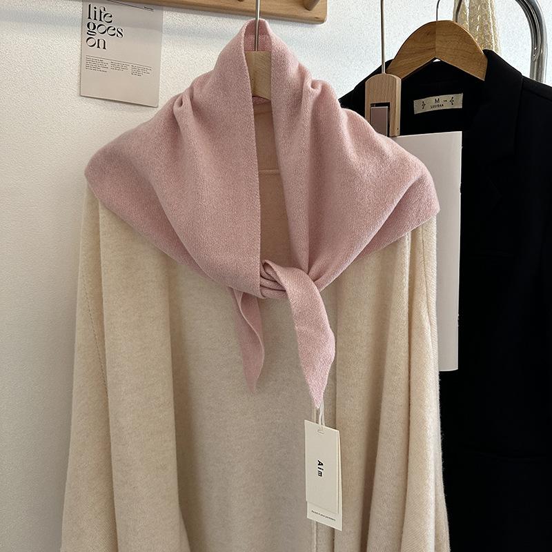 Fashion Women Wool Knitted Soft Pure Color Triangle Scarf Winter Warm Lady Shawl Blanket Bandana Versatile Scarves