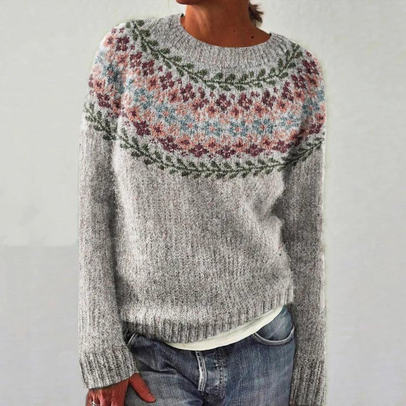 2025 Frühling Gestrickter Damenpullover Druck O-Ausschnitt Langarm Lässig Locker Pullover Damen Winter Elegant Trendige Damenkleidung