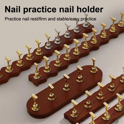 Nail Display Strong Magnetic Nail Holder False Nail Tip Practice Stand Walnut Wooden Base Holder For Art Salon Diy Practice Tool