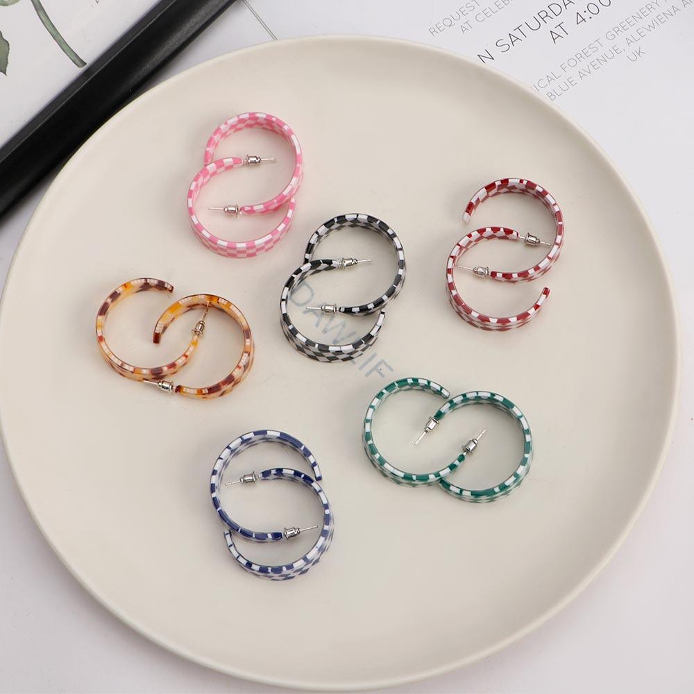 

Смола C-образные сетчатые клетчатые серьги-гвоздики в корейском стиле, ювелирные изделия для ушей, акриловые женские серьги-кольца