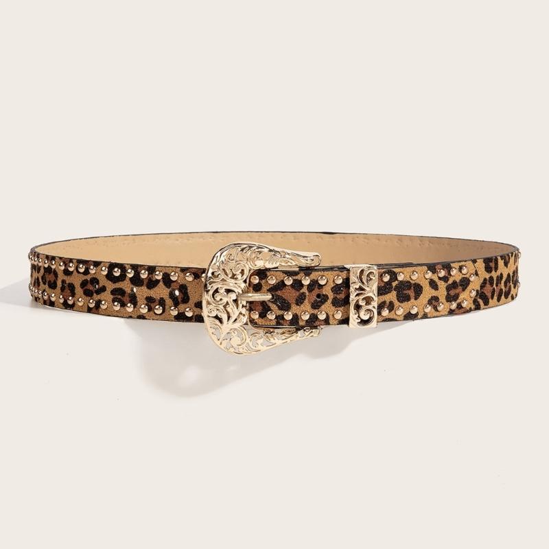 Pin Buckle Belt for Pants Rivet Studded Leopard Pattern Belt Subcultures Sweater Belt 2000s Hot Girl Belt Waist Accessory