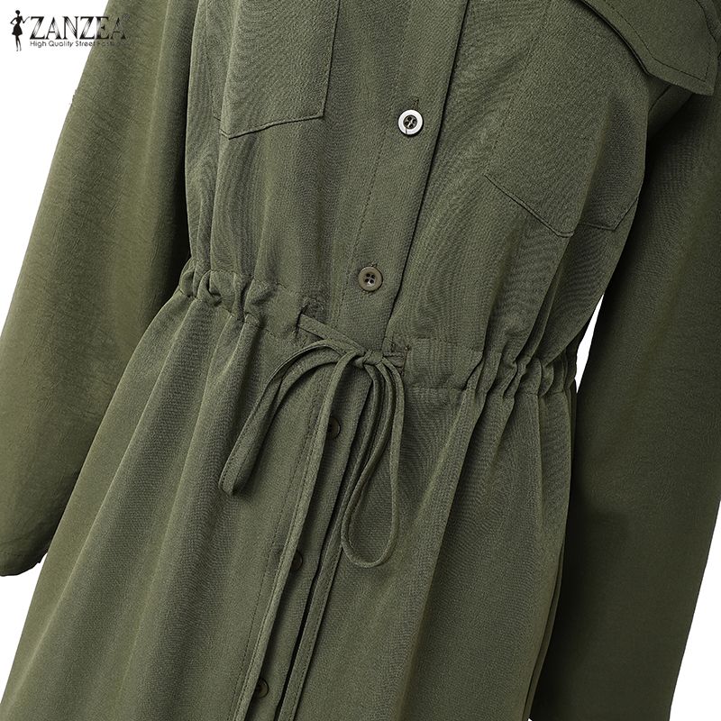 ZANZEA Damska codzienna luźna sukienka z kołnierzykiem wykładanym i rękawem 3/4