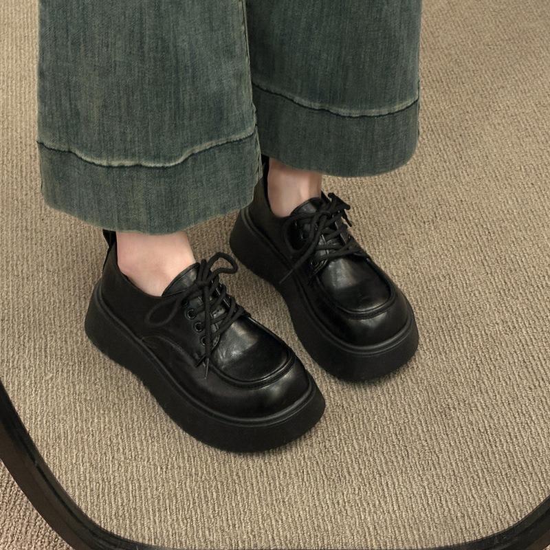 New lace-up platform small leather shoes women's spring muffin J retro loafer single shoes