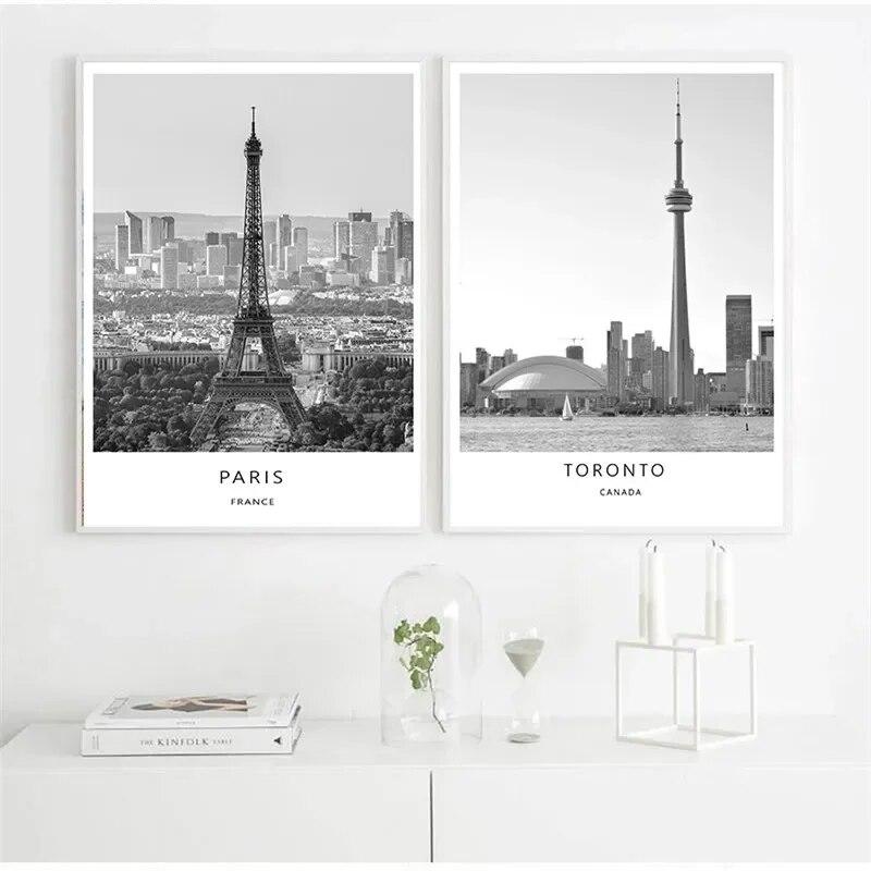 Black And White Abstract Wall Art Canvas Painting Paris London New York Posters Prints Nordic World City Landscape Picture Decor