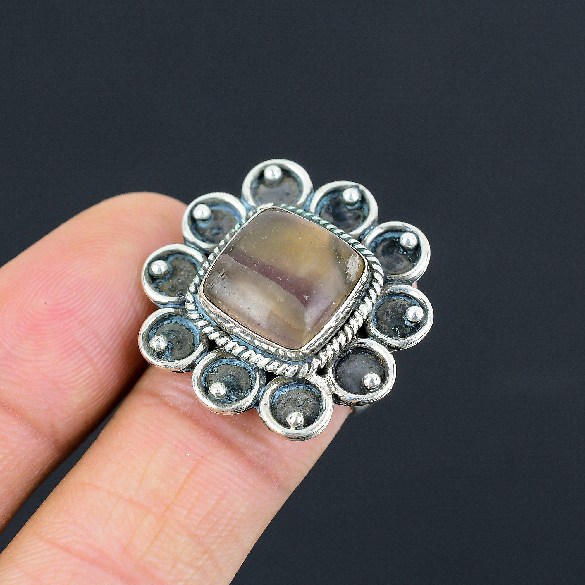 

Пропозиція до Дня дружби Срібло 925 проби Натуральний мультифлюорит Обручка-обіцянка Розмір US 8 8