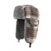 Unisex Retro Plaid Fleece Lined Beanie Hat Winter Warm Ear Protection Cap Cycling Outdoor