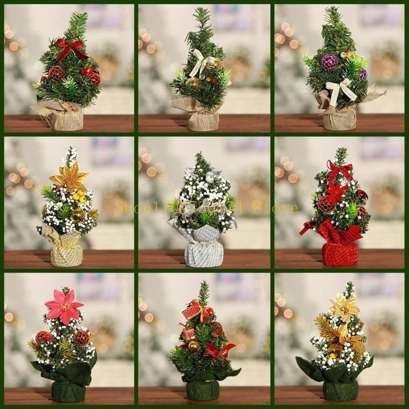 9'' Mini Christmas Tree with Flower Bells Ornaments Xmas Tree Desktop Decoration top sale
