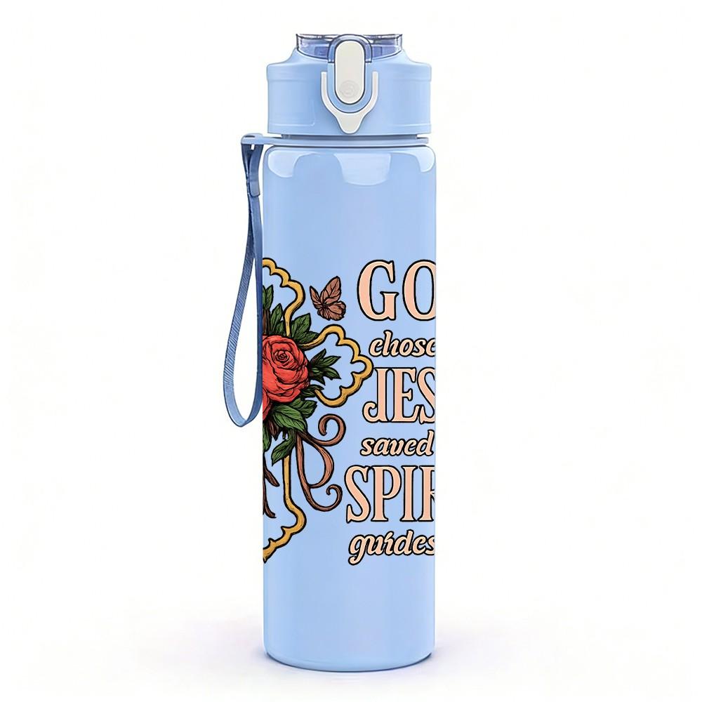 1PC God Jesus Rose Text 750ml Color Plastic Sports Water Bottle Leakproof Flip Straw Lid Suitable for Sports Office Home Use
