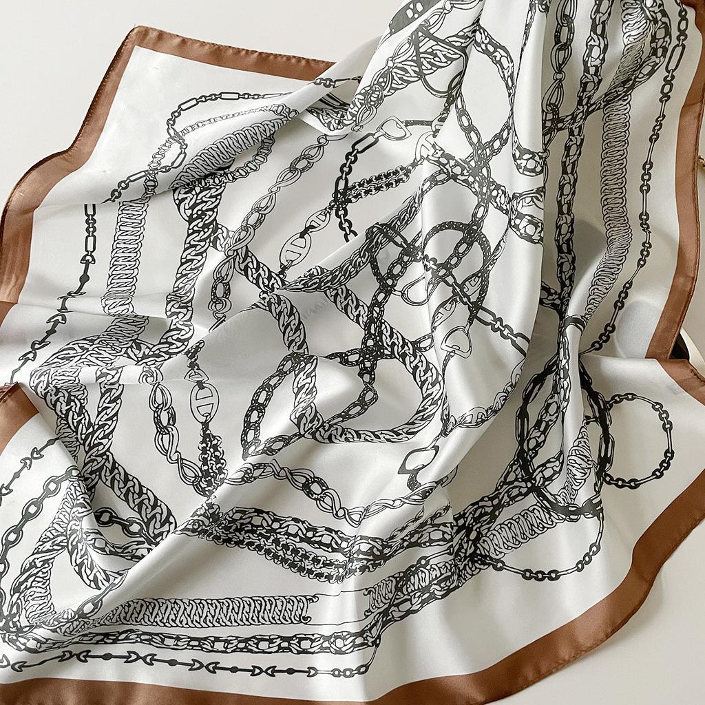 Spring/Summer wholesale square scarves, vintage American chain scarves, European and American imitation silk satin scarves, decorated women's
