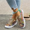 2025 Spring New Arrival Plus Size Women's Flat Casual Shoes Floral Ethnic Style Lace-Up Front Lightweight Shoes