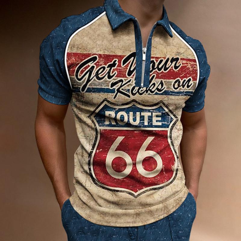 Tricou POLO pentru bărbați, cu rever și dungi, în carouri, la modă