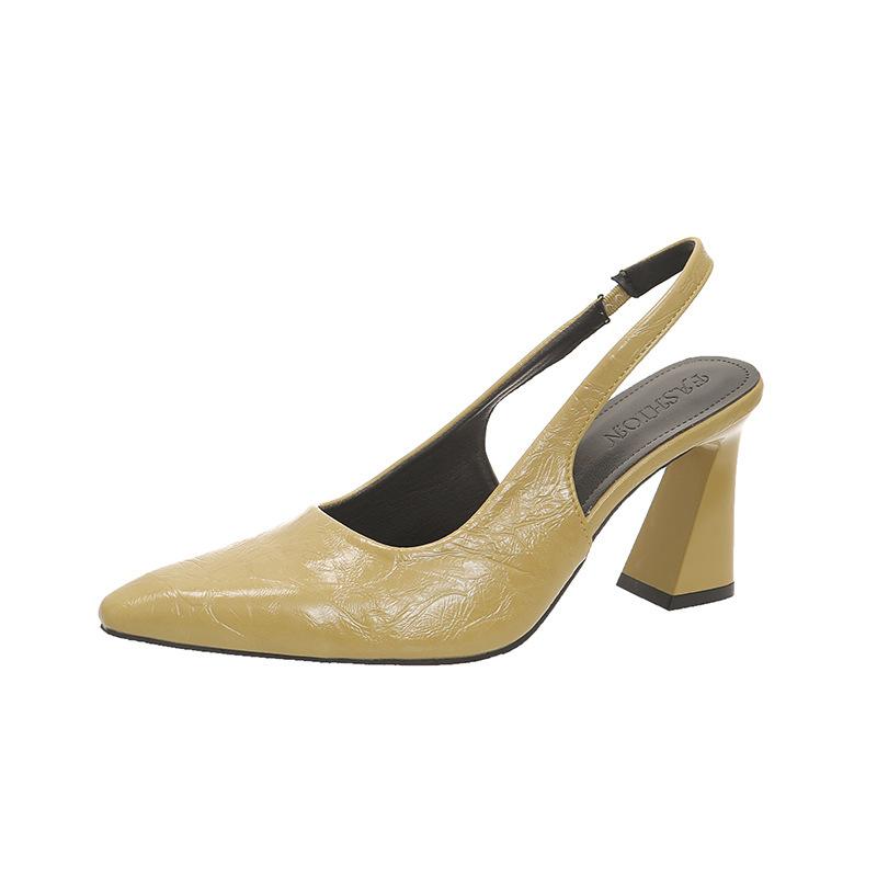 

2025 летние новые туфли на высоком каблуке с острым носком женские толстые одинарные туфли сандалии с пустым мешком 40 светло-зеленый