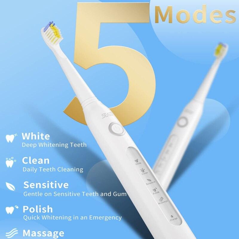 Seago 507 Electric Toothbrush Pink & White Set Adult Rechargeable Tooth Brush 5 Brushing Modes