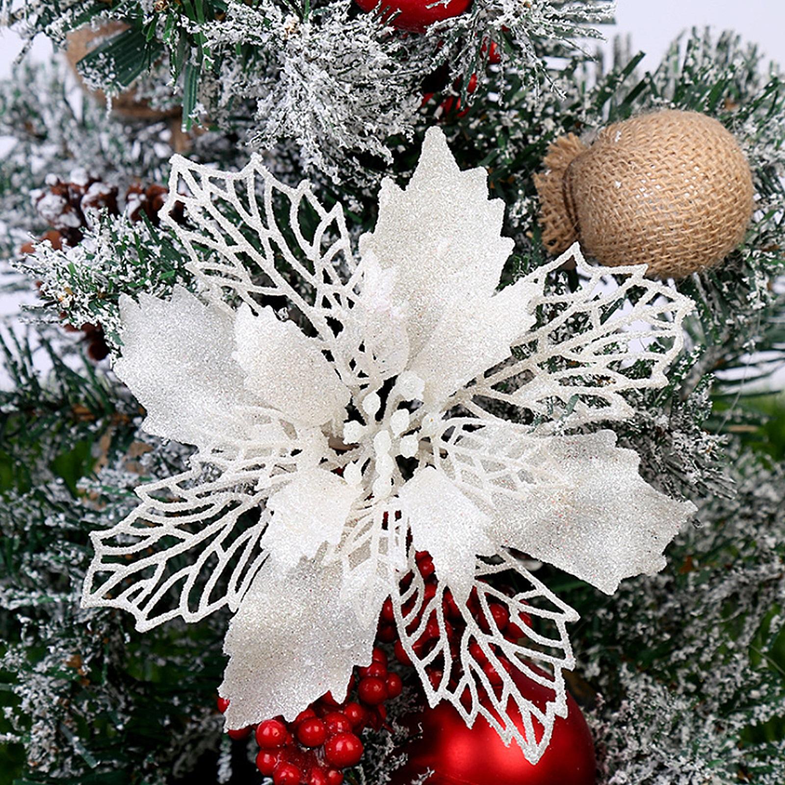 

10Pcs Glitter Poinsettia 9cm Artificial Flowers Christmas for Wedding Party Wreath Decoration Black Type 5