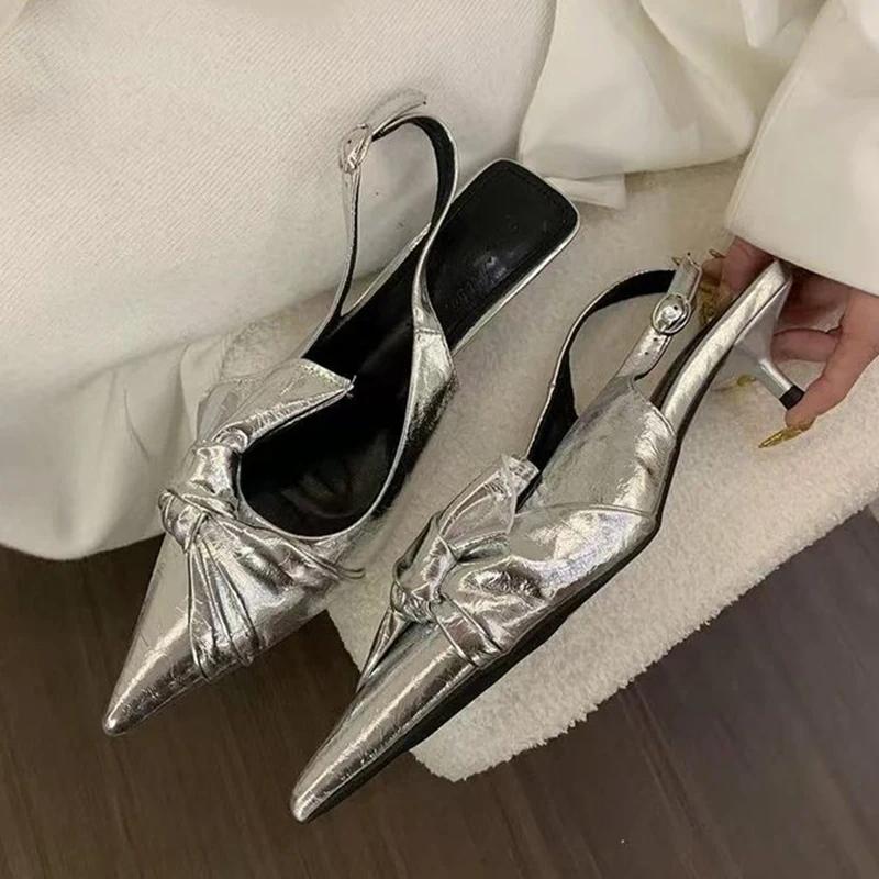 Elegant Bow Women's Sandals Pointed Toe Heeled Shoes Woman Mules Shoes 2025 Summer Trend Designer Pumps Party Zapatos Mujer