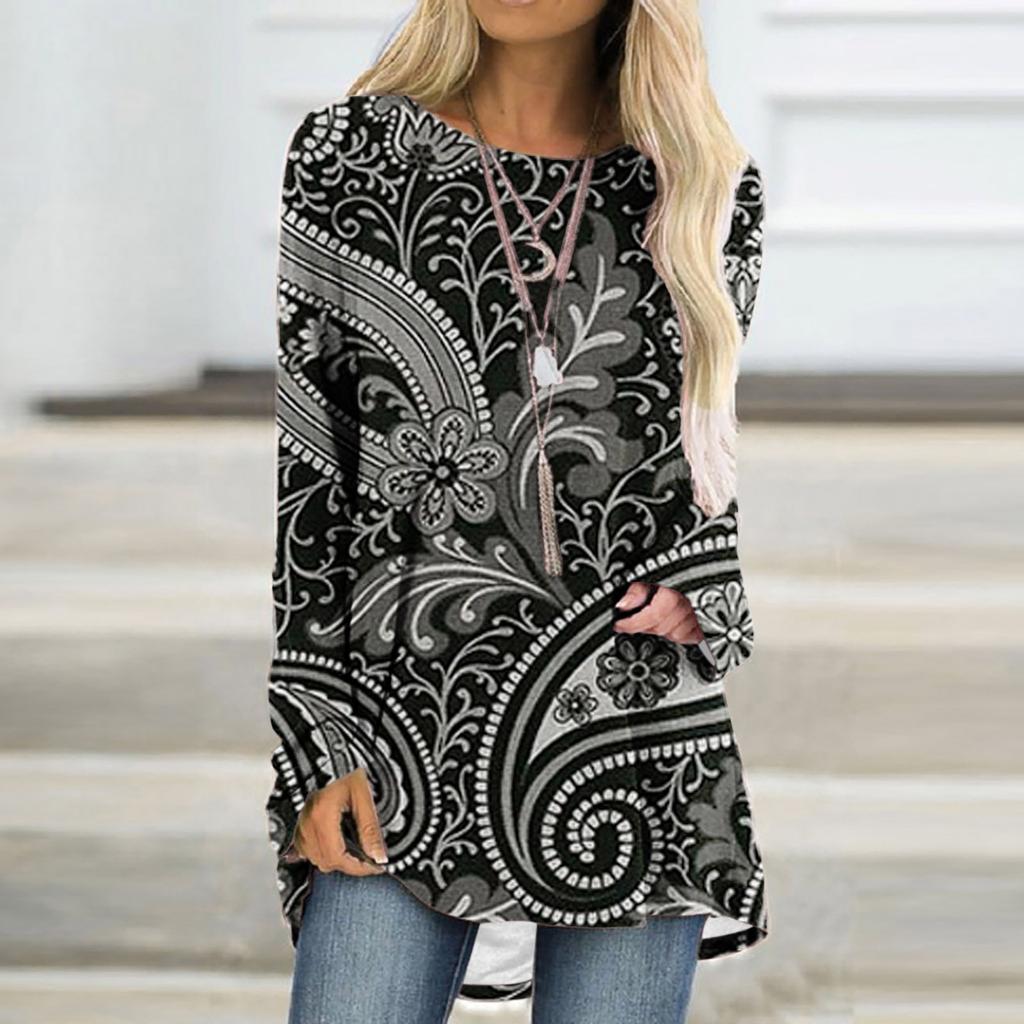Paisley Pattern T-Shirts Boho 3D Print Women Fashion Streetwear Long Sleeve T Shirt Oversized Tunic Tees Tops Female Clothing