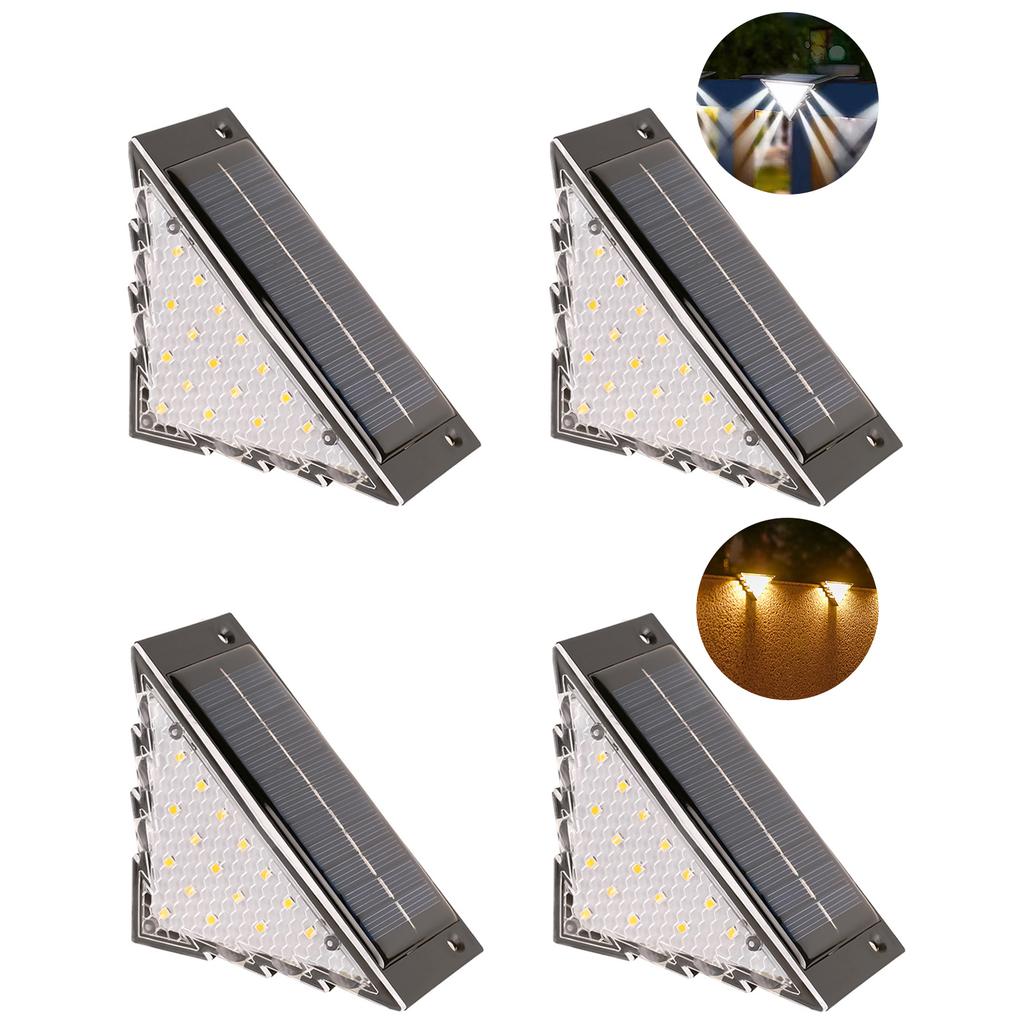 2 Pack Solar Step Lights Outdoor Waterproof IP65 Triangle Stair Lamp LED Deck & Stair Lights for Outdoor Stairs Step Fence Yard