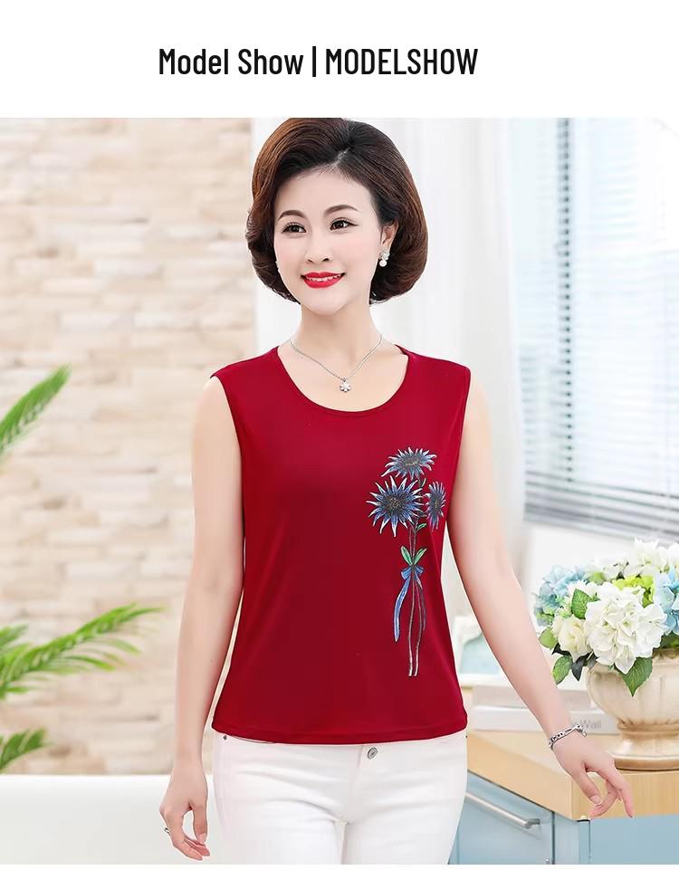 

Women s Summer Cotton Sleeveless Vest - Printed Round Neck Camisole for Middle-aged & Elderly 3XL (118-130 jin)