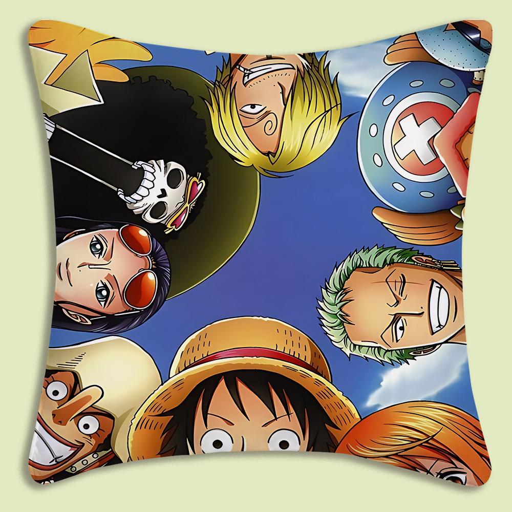 Anime One Pieces L-Luffy Pillow Covers Cartoon Sofa Decorative Home Double-Sided Printing Short Plush Cute Cushion Cover