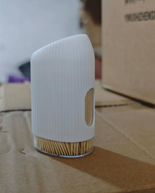Angled Toothpick Holder with Toothpicks - Plastic Sliding Lid Toothpick Dispenser for Home or Restaurant Use