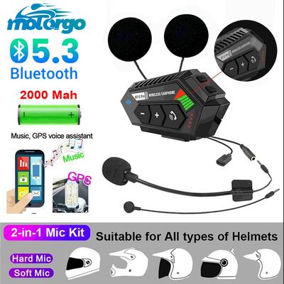 Motorcycle Helmet Bluetooth Headset, 5.3 EDR Wireless Headphones, 2000mAh Battery, IP6 Waterproof, Noise Reduction, Voice Control