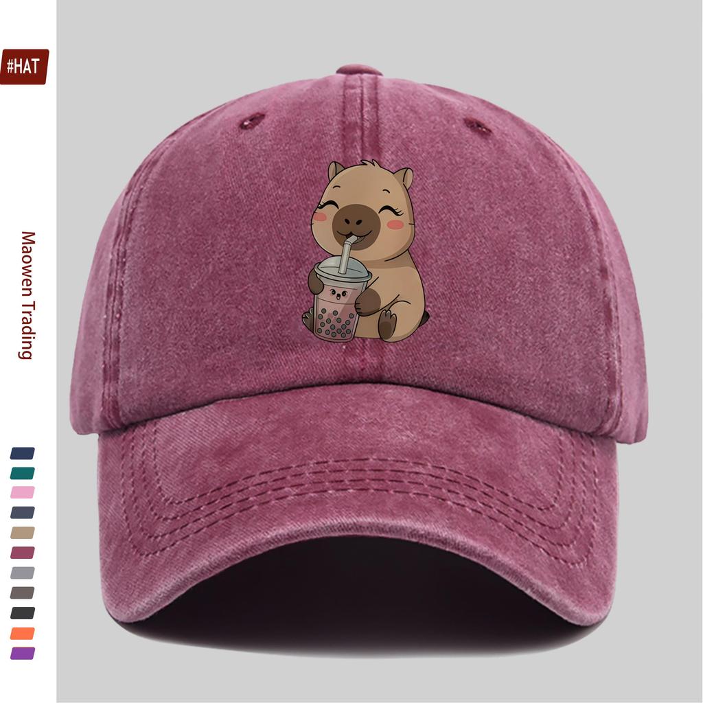 Pc Capybara trinkt Milchtee Aufdruck Baseballkappe Lässige Trucker-Sonnenkappe Bequem und leicht Papa-Hut Mama und Papa B