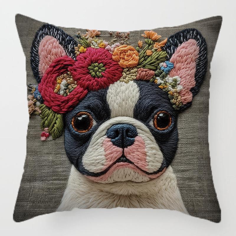 2PCS Vibrant Bohemian Style Short Plush Pillow Cover 45x45cm Doggy Imitation Embroidered Pillowcase (Pillow Insert Not Included)