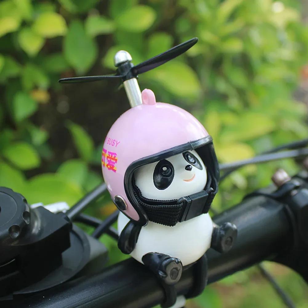 Motorcycle Handlebar Decoration Bike Electric Cute Panda Cartoon With Helmet Airscrew Ornaments Riding Equipment Accessories