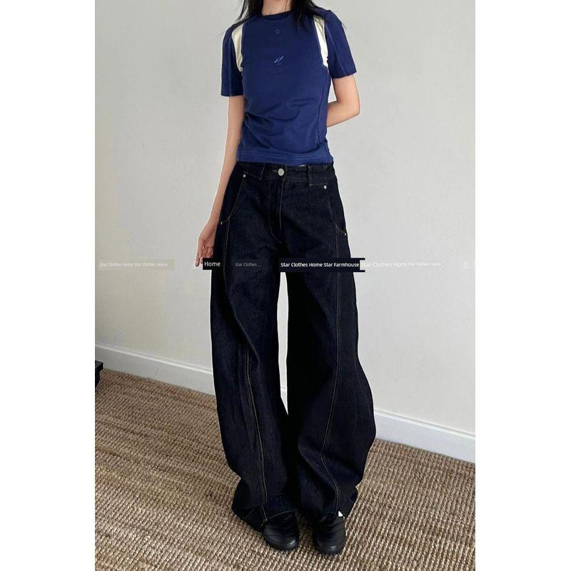 

Fashion Retro Washed Gallery-Shaped Machete Denim Female 2025 Summer Sexy Loose BF Idle Style Mop Trousers