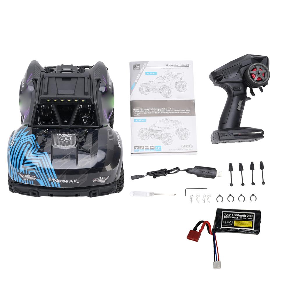 1:18 High Speed RC Car, 2.4GHz 4WD Remote Control Short Course Truck with LED Lights, Off Road Racing Buggy for Adults