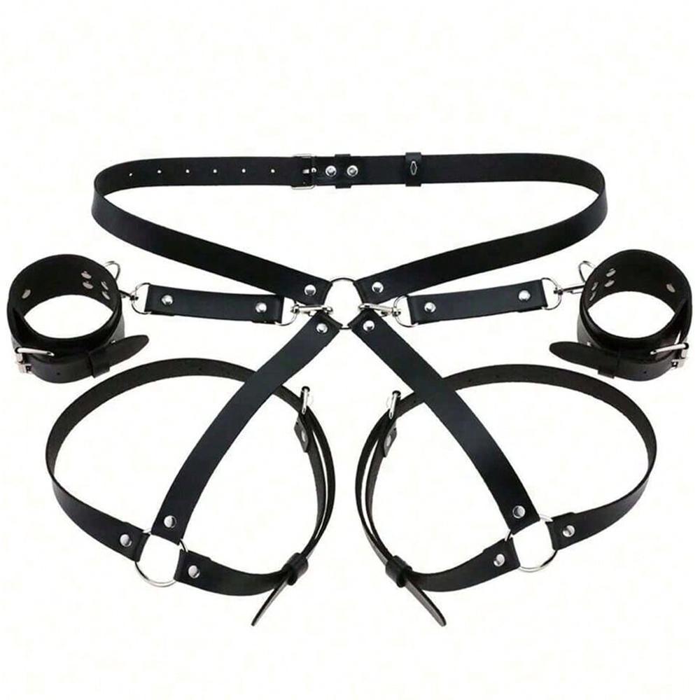 PU Leather Bondage Kit – Handcuffs & Body Harness Set for  Couples Play & Erotic Accessories