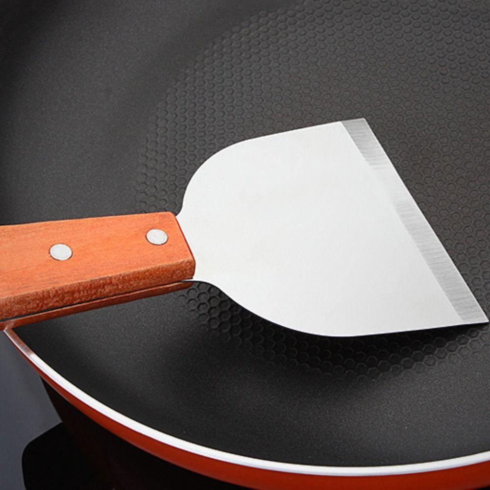 Anti-scald Wooden Handle Steak Spatula Rust-proof Pancake Turner Barbecue Shovel  Teppanyaki