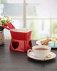 320ml Ceramic Heart-Shaped Fondue Pot Set with 4 Forks - White & Red Options - Perfect for Chocolate & Cheese Desserts