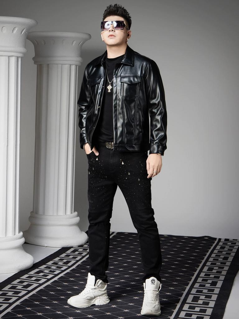 European Trendy Brand Lapel Jacket Men's Leather Jacket 2025 Autumn New Fashion Versatile Stylish Casual Leather Coat