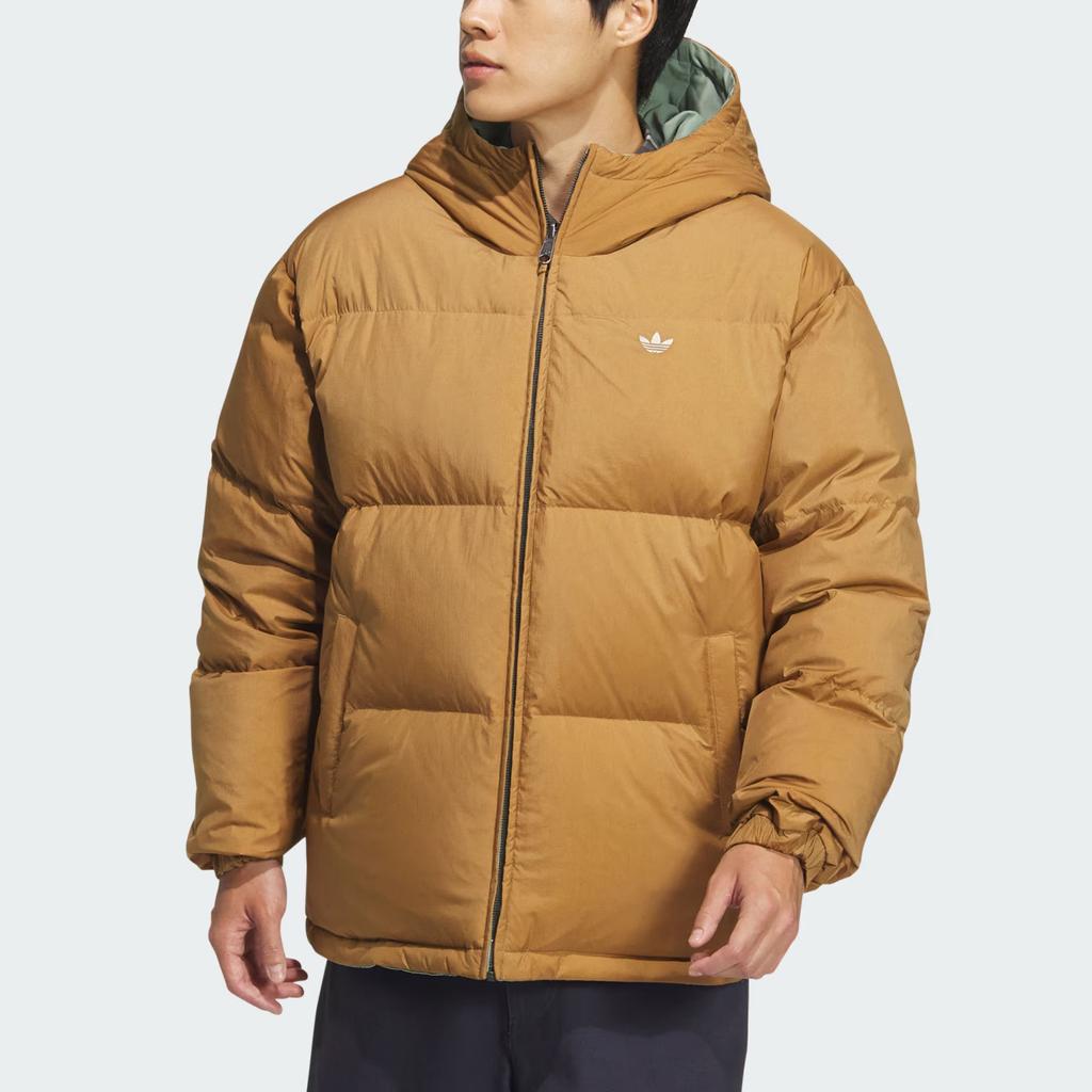 adidas Originals FW24 Puff Down Jacket Series Warm Reversible Sports Loose Hooded Duck Down Coat Men Jackets Silver Gray Green JD3752