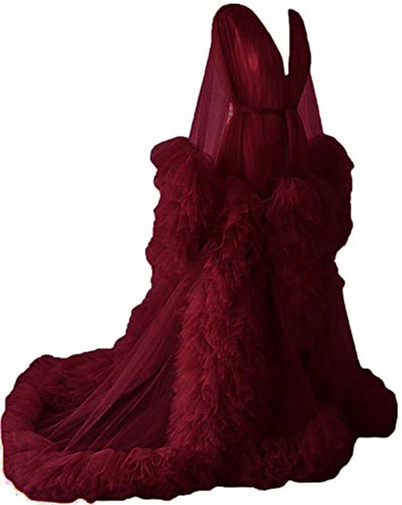 Cross-border Maternity Tulle Evening Gown with Ruffles and Shawl Cape