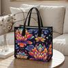 Vibrant Lotus Print Tote Bag Casual Daily Use Large Capacity Handbag for Shopping Travel