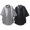 Men's Plaid Lapel T-Shirt, Fake Two-Piece, Breathable, Loose Fit, Spring/Summer, Five-Point Sleeve, Casual Top