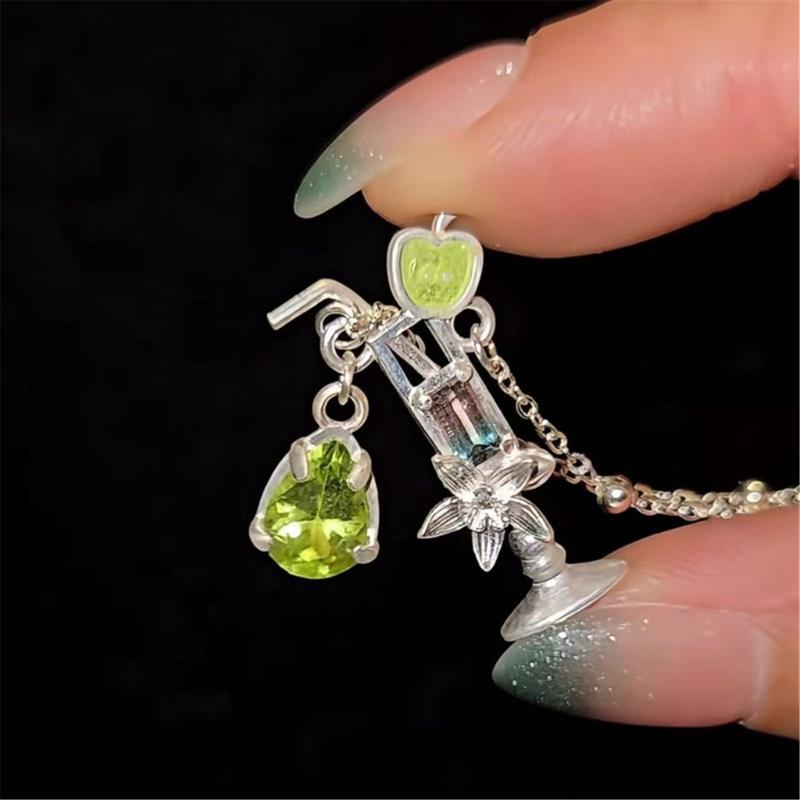 Cocktail Glass Pendant Necklace Alloy Fruit Charm Jewelry with 45 cm Chain for Party Styling Date Night and Wear